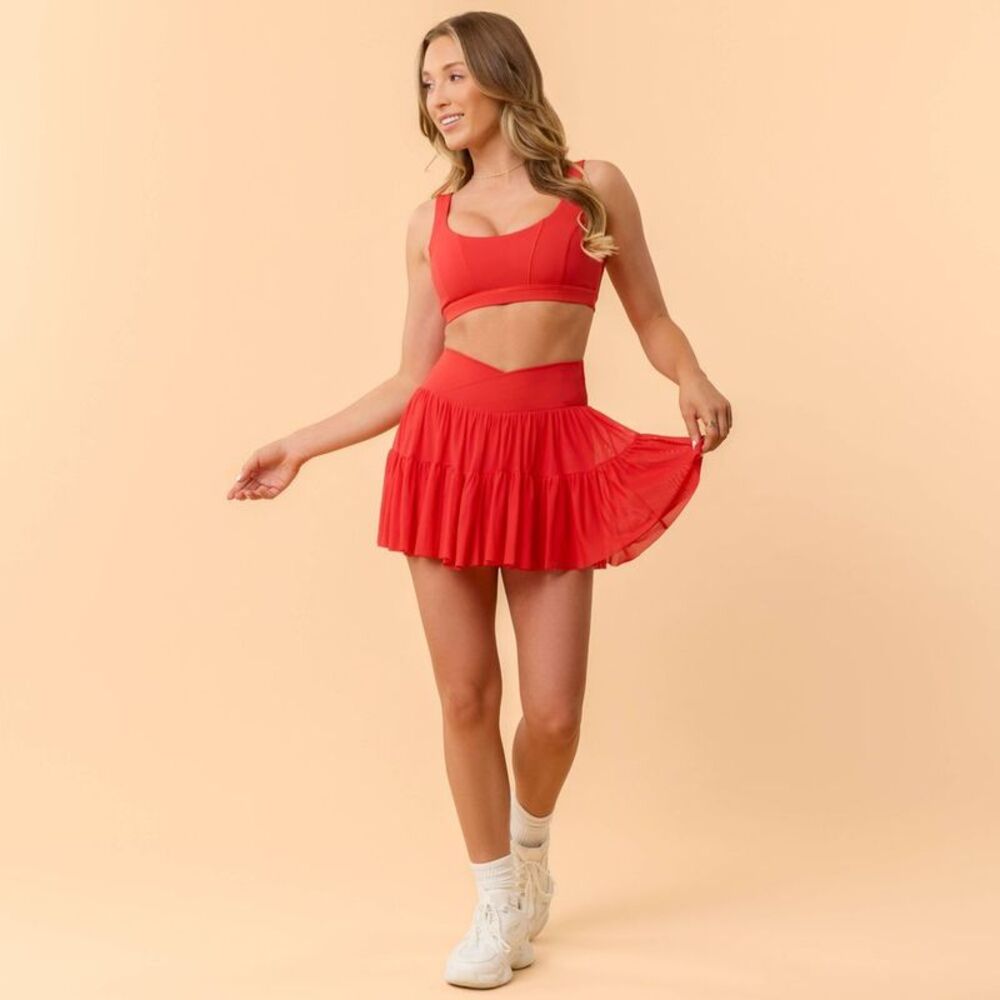 Blogilates Women's Red Tiered Active Skort - Picture 3 of 4